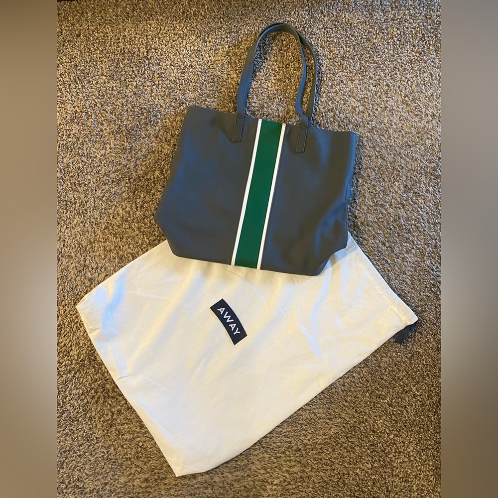 Away Charcoal Tote with Forest Stripe